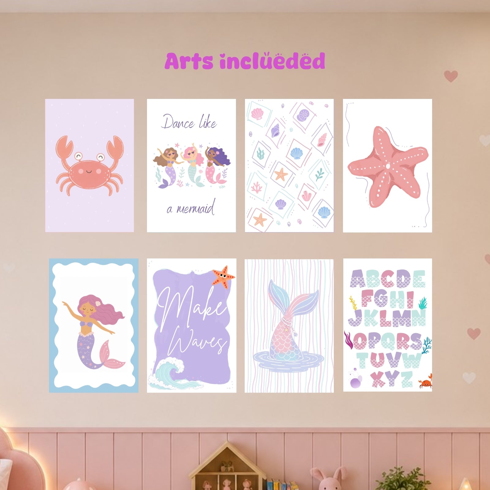 Juego de 30 impresiones de arte de pared de sirenas, decoración de habitación infantil, impresiones para guardería de océano, paquete de pósters del fondo del mar, dormitorio de niña, descarga instantánea