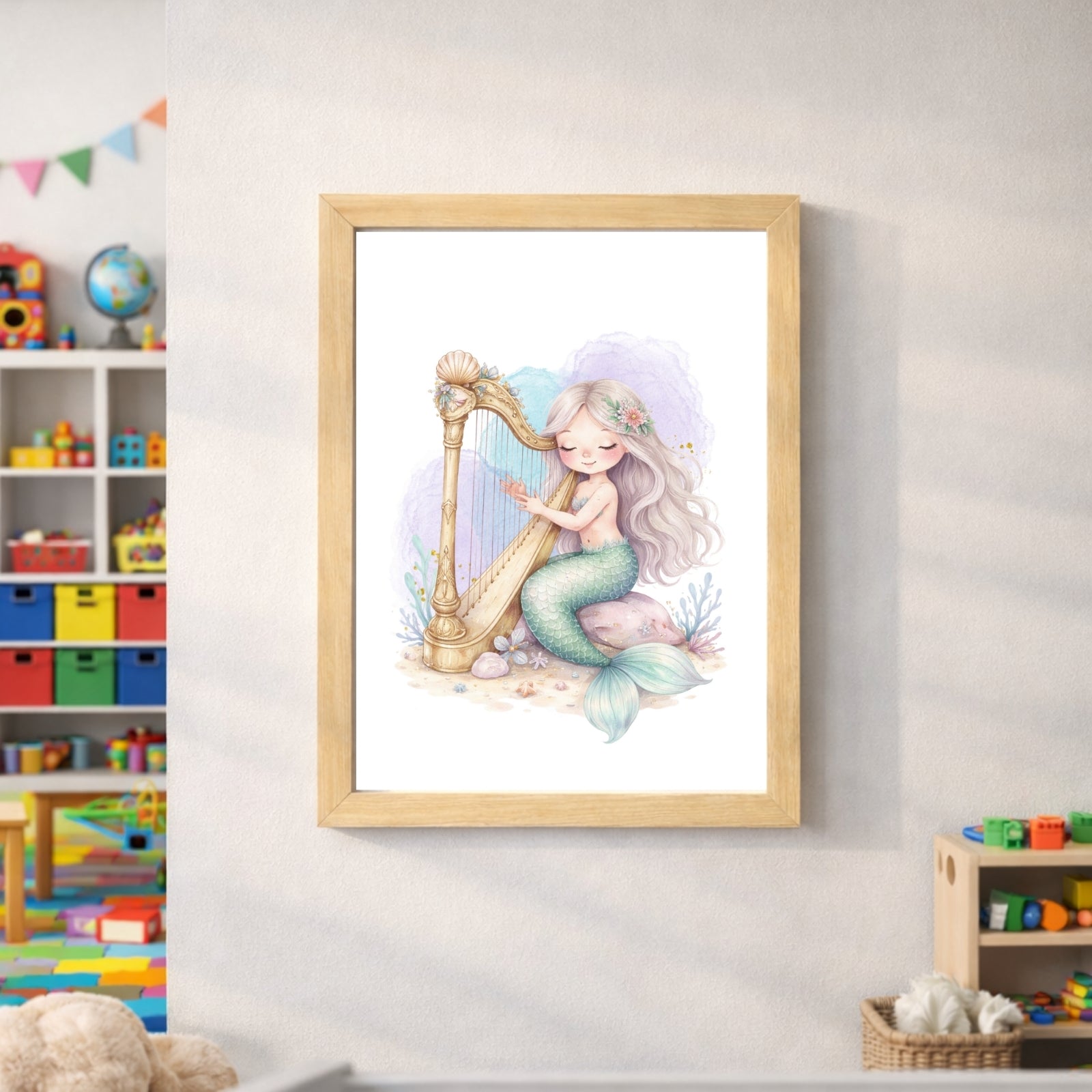 Mermaid Nursery Wall Art Set of 6, Mermaid Printable Wall Art,Girls Room Decor, Ocean Nursery Decor, Digital Download