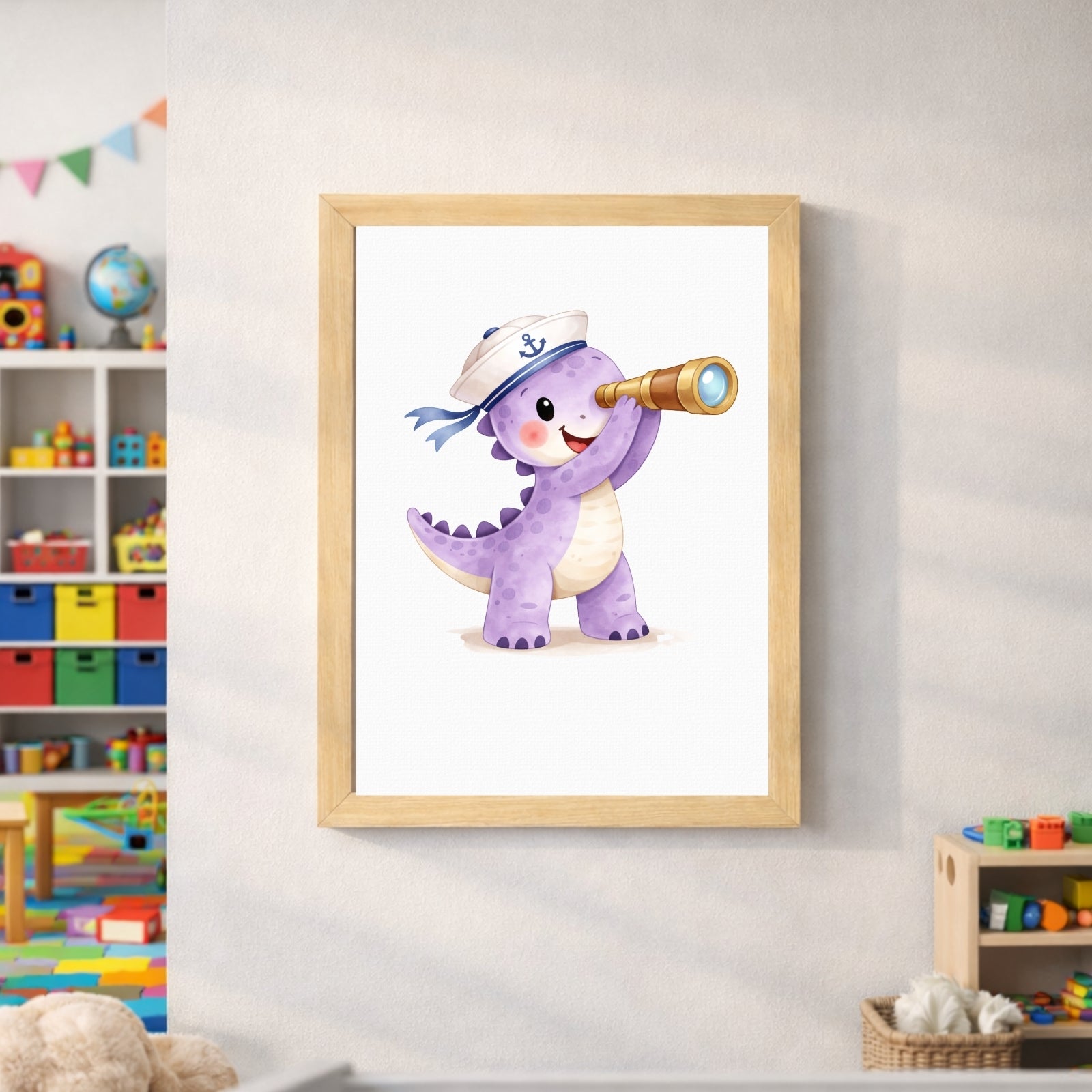 Dinosaur Nautical Wall Art Set of 6 Prints, Printable Kids Room Decor, Sailor Dino Nursery Poster, Baby Boy Bedroom Instant Download