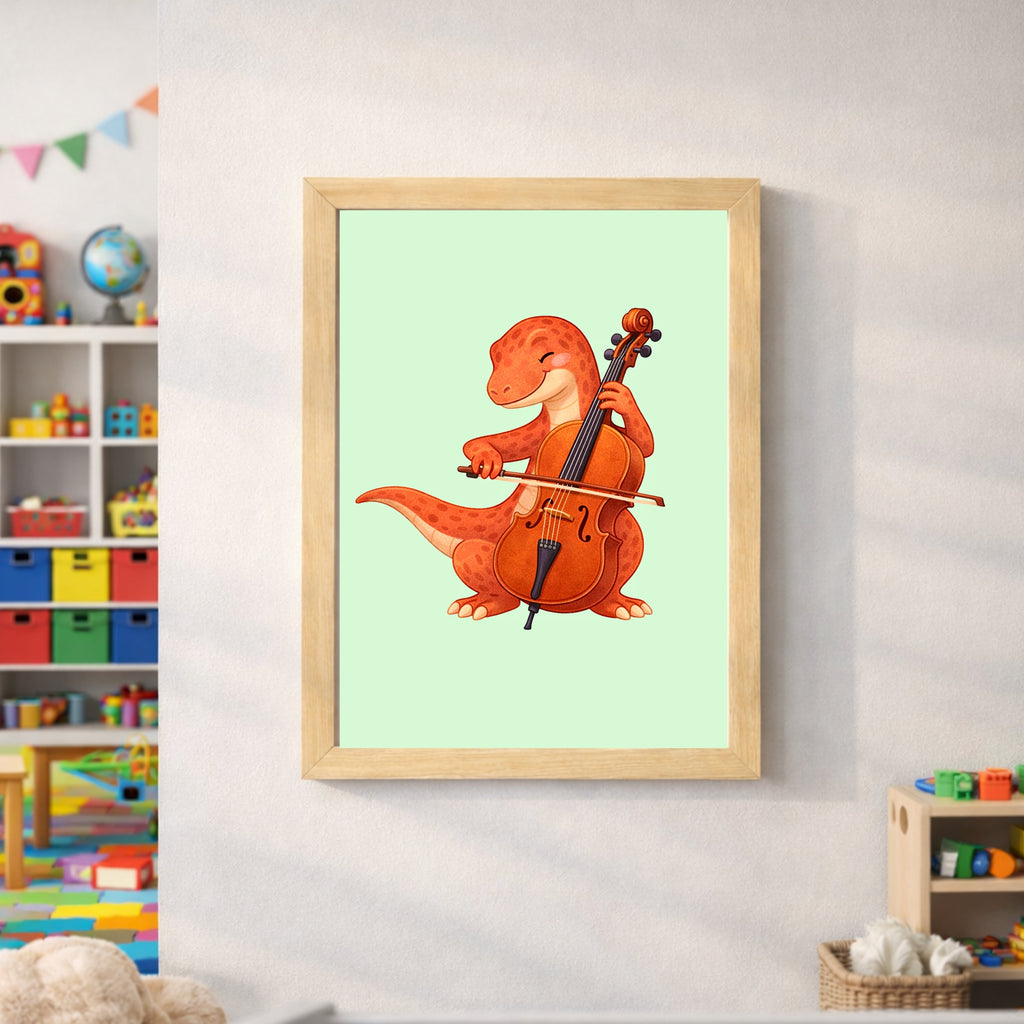 Musical Dinosaur Nursery Wall Art Set of 6 Printable, Dino Boys Room Decor, Baby Dinosaur Digital Print, Rock Star Kids Gift