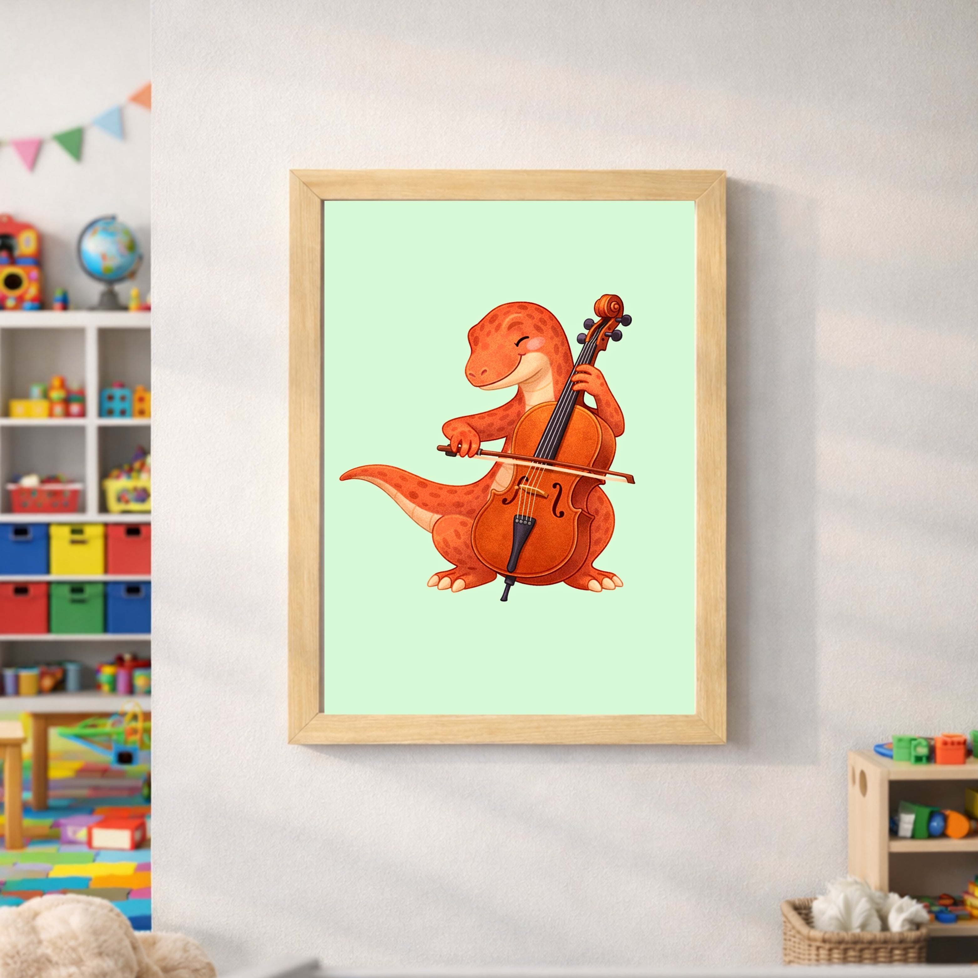 Musical Dinosaur Nursery Wall Art Set of 6 Printable, Dino Boys Room Decor, Baby Dinosaur Digital Print, Rock Star Kids Gift