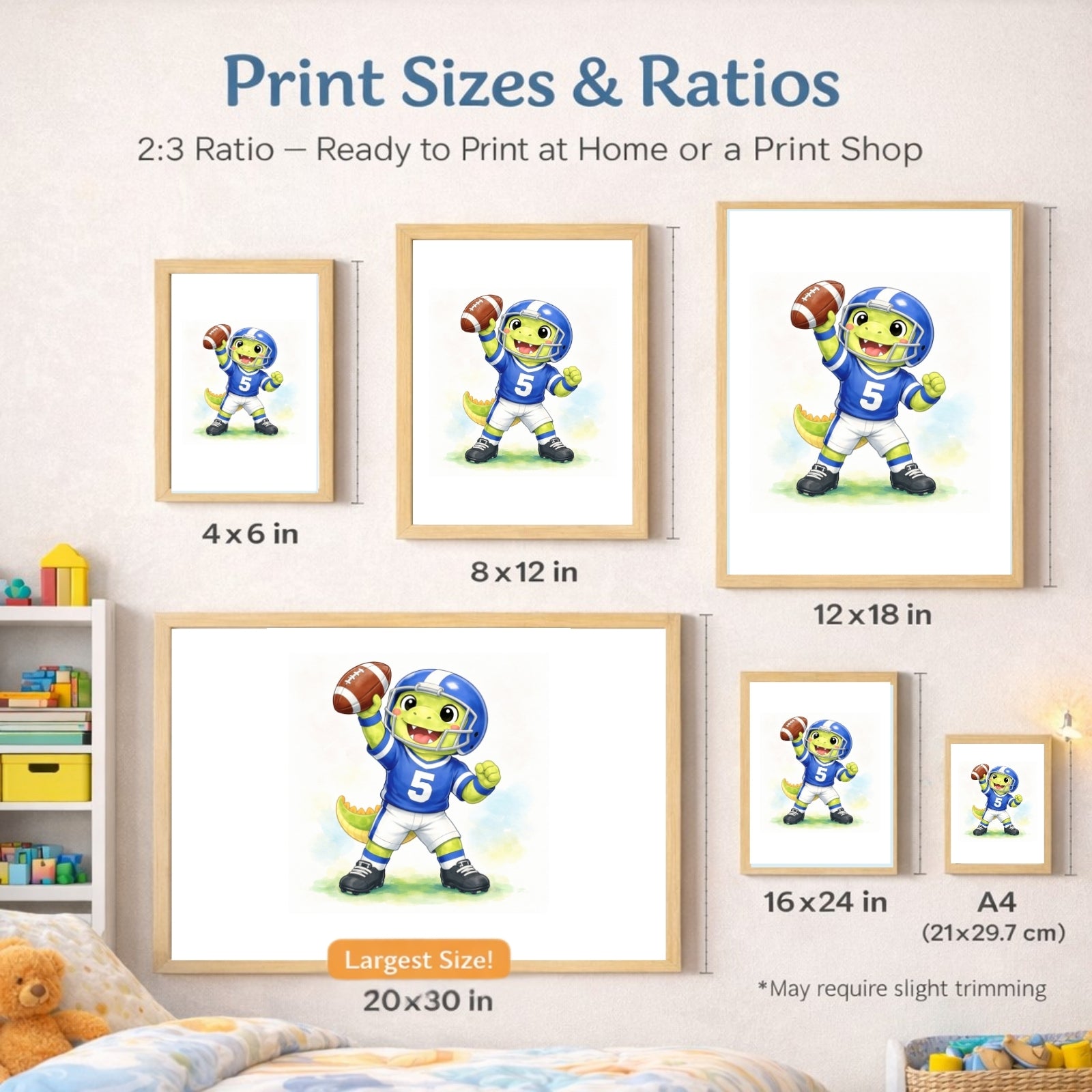 Dinosaur Nursery Wall Art Printable Set of 6, Sports Dino Watercolor Art, Baby Boy Room Decor, Kids Dinosaur Wall Decor, Playroom Printable