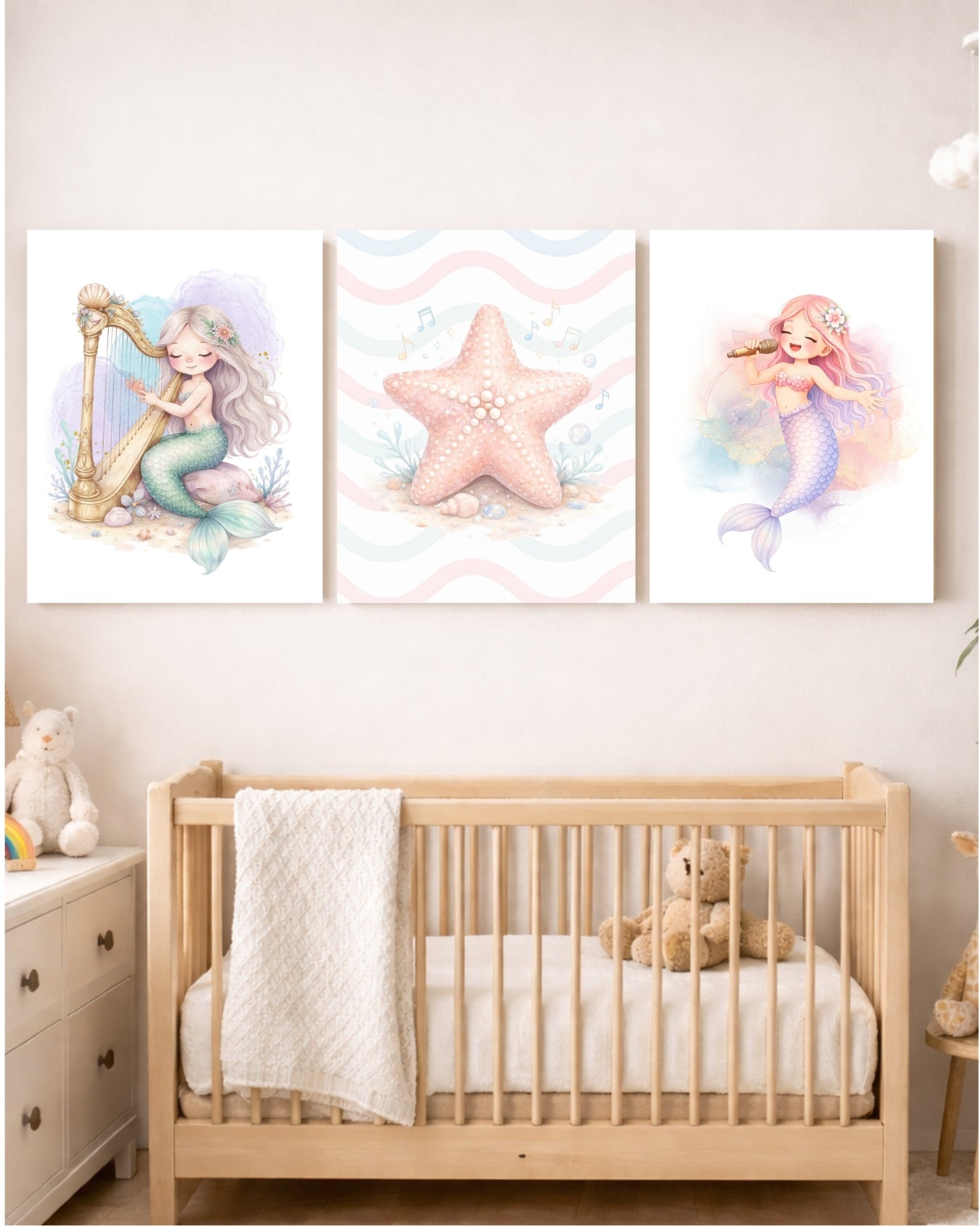 Mermaid Nursery Wall Art Set of 6, Mermaid Printable Wall Art,Girls Room Decor, Ocean Nursery Decor, Digital Download