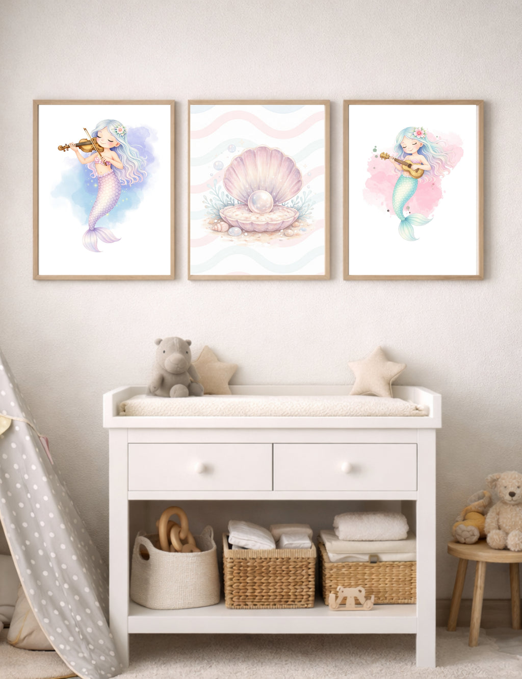 Mermaid Nursery Wall Art Set of 6, Mermaid Printable Wall Art,Girls Room Decor, Ocean Nursery Decor, Digital Download