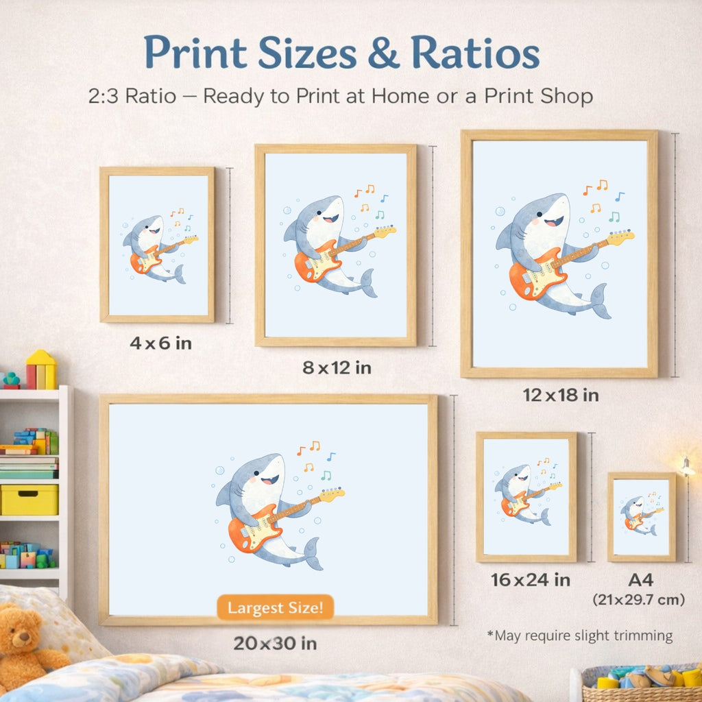 Ocean Animals Nursery Wall Art Set of 6, Printable Music Watercolor Prints, Baby Boy Girl Room Decor, Sea Animals Poster Instant Download