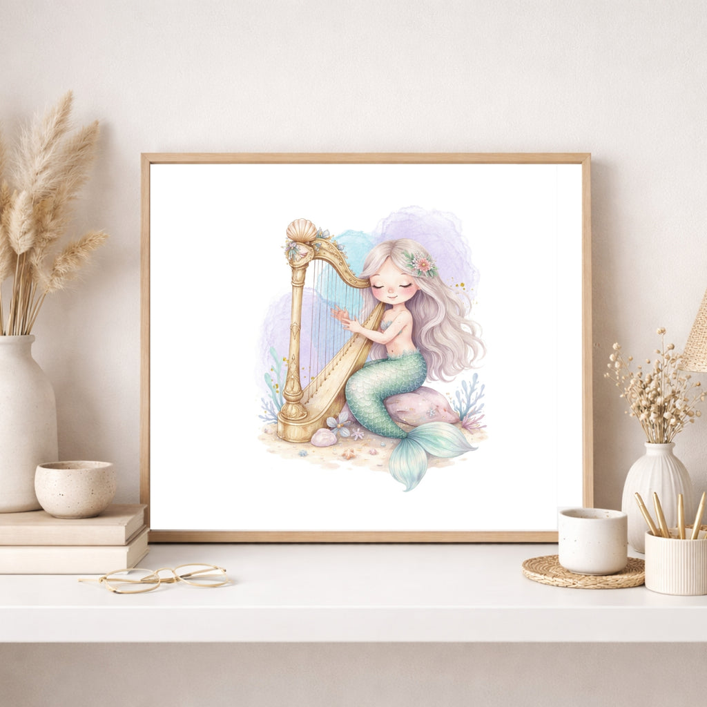 Mermaid Nursery Wall Art Set of 6, Mermaid Printable Wall Art,Girls Room Decor, Ocean Nursery Decor, Digital Download
