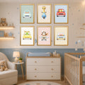 Animals Driving Cars Nursery Wall Art Set of 6 Printable, Transportation Boys Room Decor, Cute Animal Vehicle Digital Print, Colorful