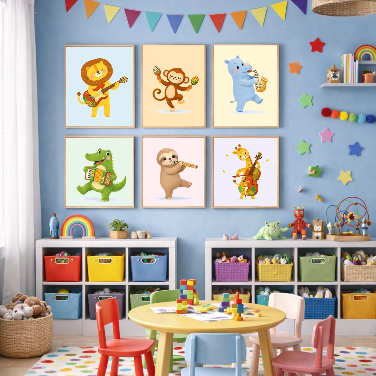 Safari Musical Nursery Wall Art Set of 6 | Baby Animals Music Prints | Jungle Nursery Decor | Kids Room Printable | Toddler Wall Art | Digital Download