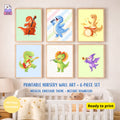 Musical Dinosaur Nursery Wall Art Set of 6 Printable, Dino Boys Room Decor, Baby Dinosaur Digital Print, Rock Star Kids Gift