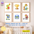 Dinosaur Nursery Wall Art Printable Set of 6, Sports Dino Watercolor Art, Baby Boy Room Decor, Kids Dinosaur Wall Decor, Playroom Printable