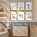 Dinosaur Nautical Wall Art Set of 6 Prints, Printable Kids Room Decor, Sailor Dino Nursery Poster, Baby Boy Bedroom Instant Download