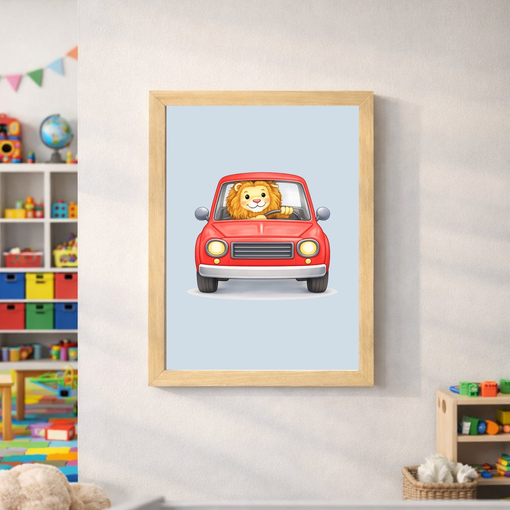 Animals Driving Cars Nursery Wall Art Set of 6 Printable, Transportation Boys Room Decor, Cute Animal Vehicle Digital Print, Colorful