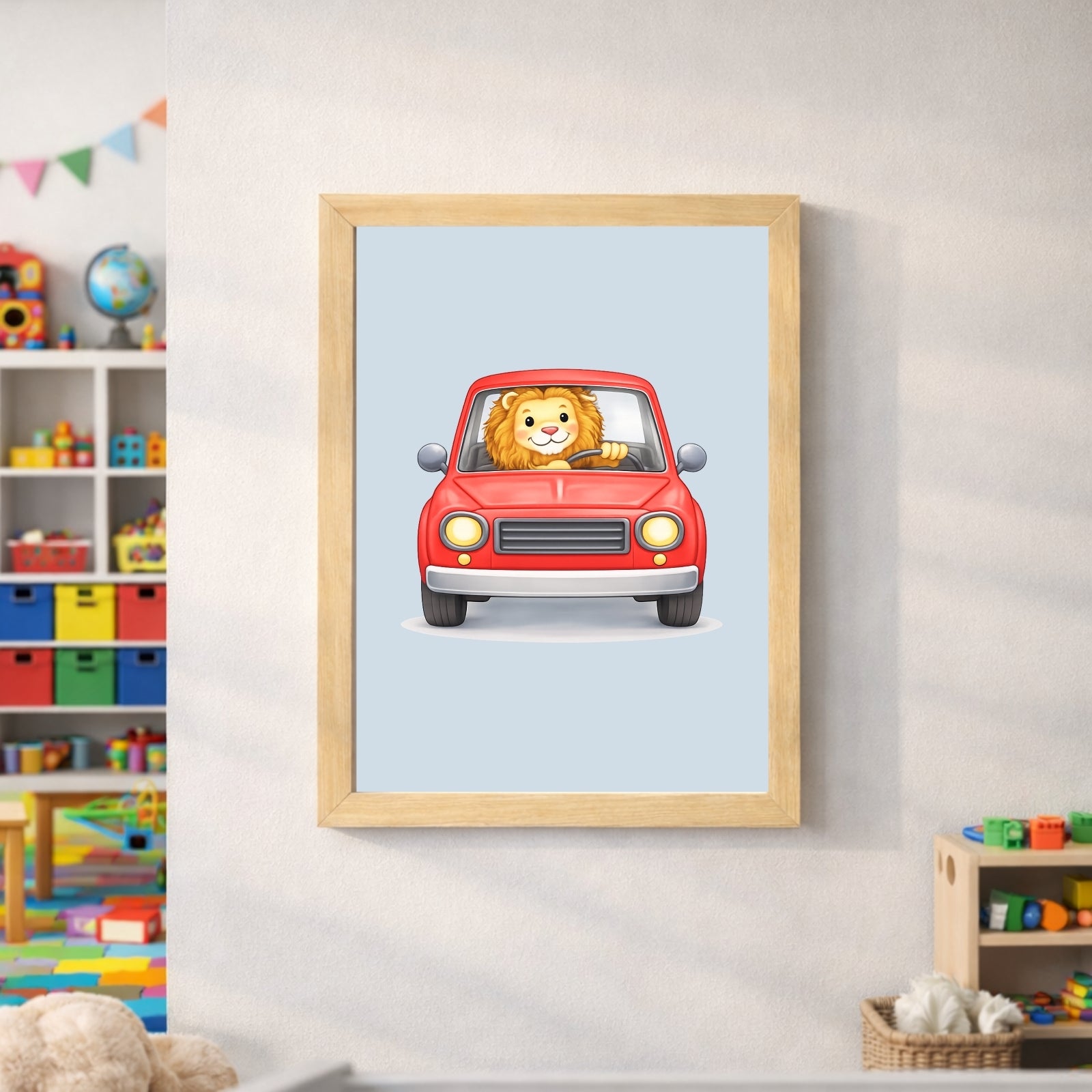 Animals Driving Cars Nursery Wall Art Set of 6 Printable, Transportation Boys Room Decor, Cute Animal Vehicle Digital Print, Colorful