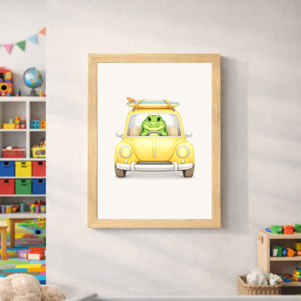 Animals Driving Cars Nursery Wall Art Set of 6 Printable, Transportation Boys Room Decor, Cute Animal Vehicle Digital Print, Colorful