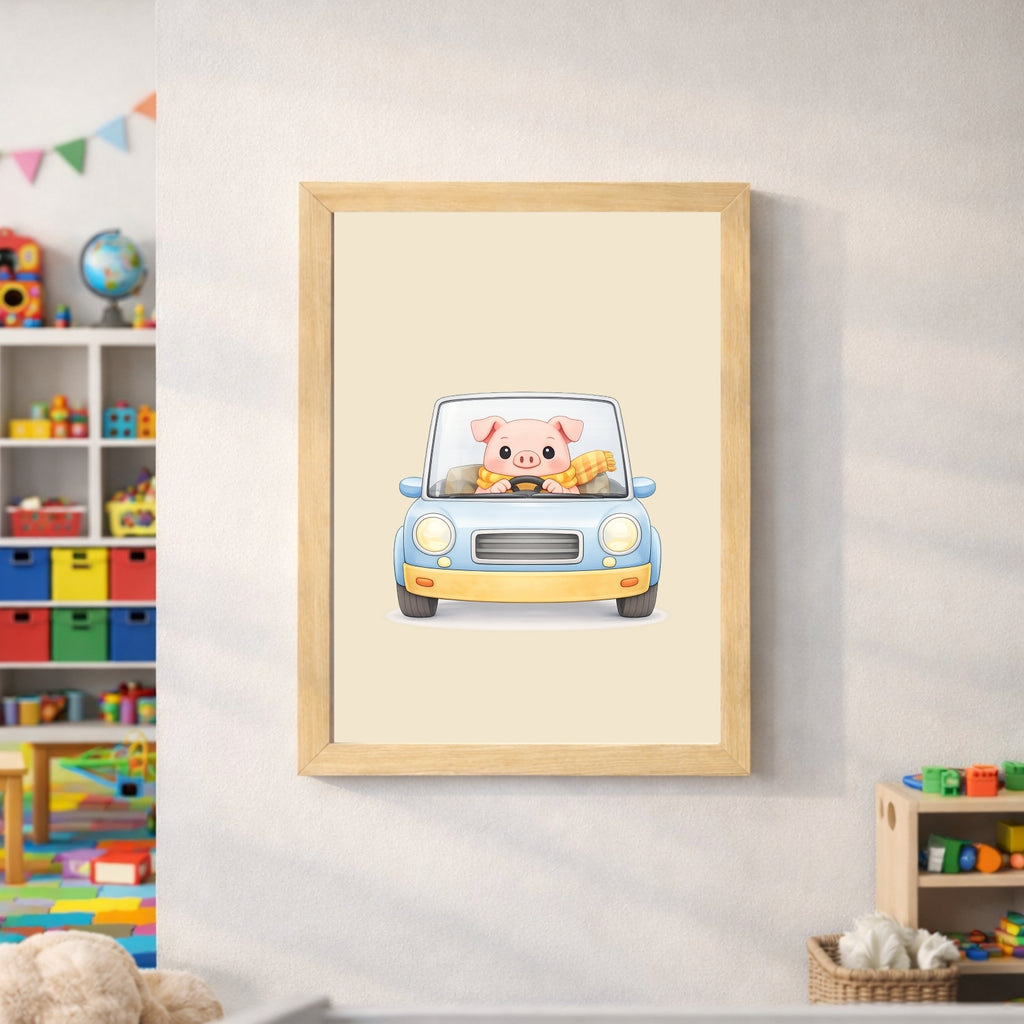 Animals Driving Cars Nursery Wall Art Set of 6 Printable, Transportation Boys Room Decor, Cute Animal Vehicle Digital Print, Colorful