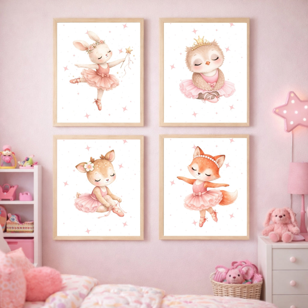 Ballerina Animals Nursery Wall Art Set of 6, Printable Watercolor Prints, Girls Room Decor, Baby Shower Gift, Instant Download
