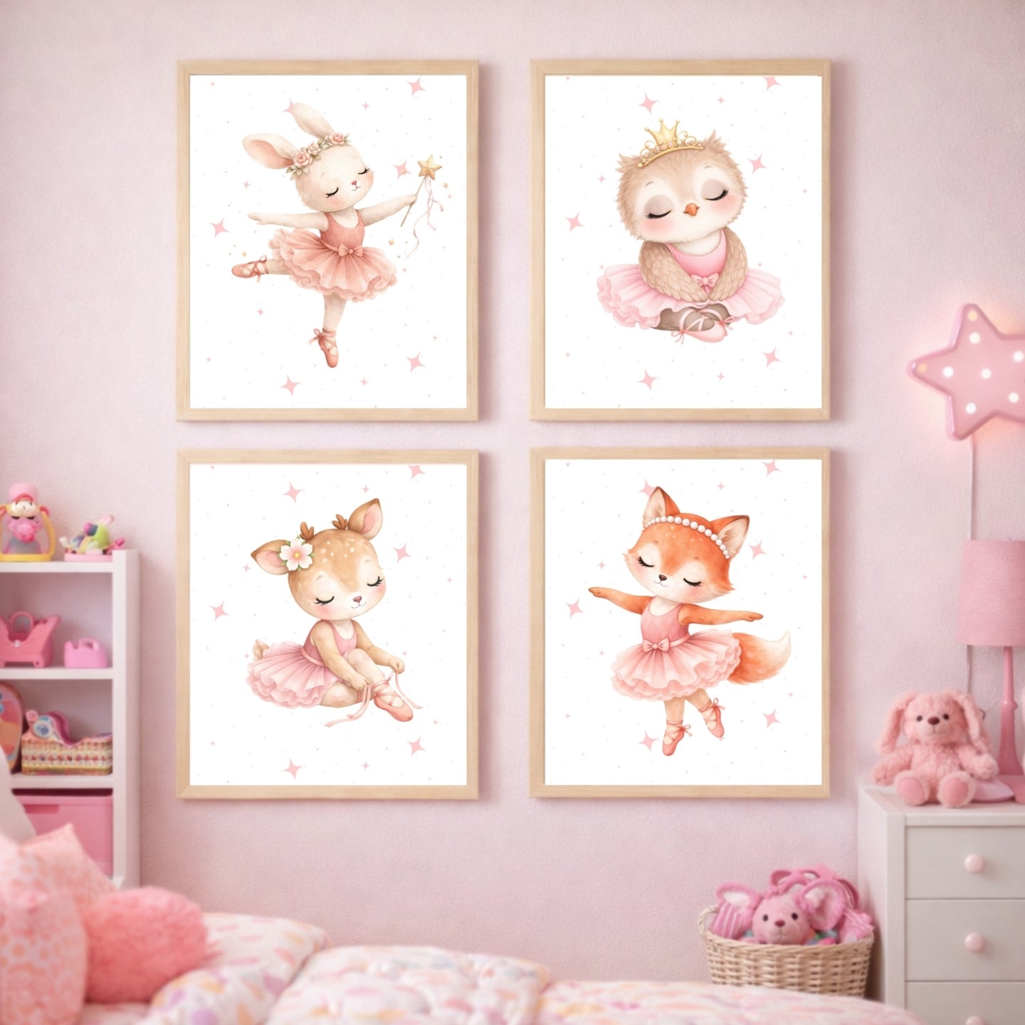 Ballerina Animals Nursery Wall Art Set of 6, Printable Watercolor Prints, Girls Room Decor, Baby Shower Gift, Instant Download