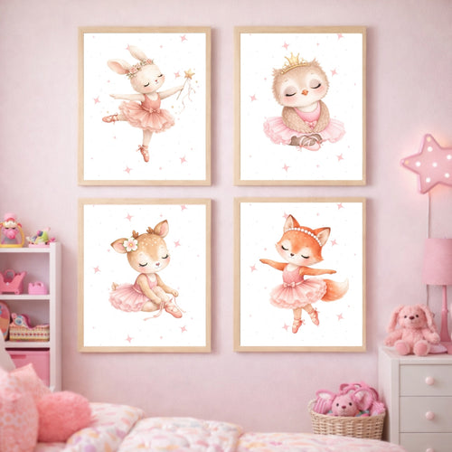 Ballerina Animals Nursery Wall Art Set of 6, Printable Watercolor Prints, Girls Room Decor, Baby Shower Gift, Instant Download