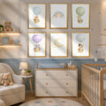 Hot Air Balloon Nursery Prints Set of 6 | Baby Animals Watercolor Wall Art | Rainbow Moon Nursery Decor | Gender Neutral | Kids Room Printable | Digital Download
