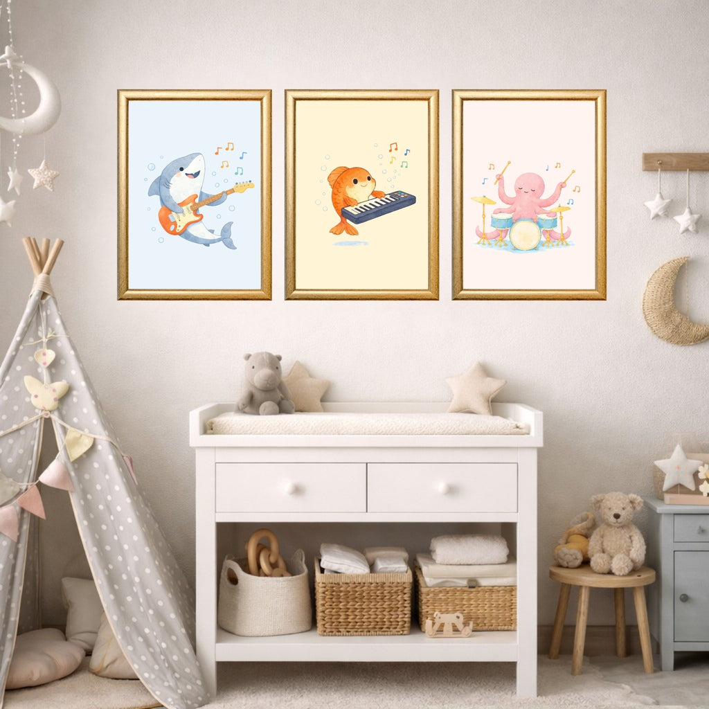 Ocean Animals Nursery Wall Art Set of 6, Printable Music Watercolor Prints, Baby Boy Girl Room Decor, Sea Animals Poster Instant Download
