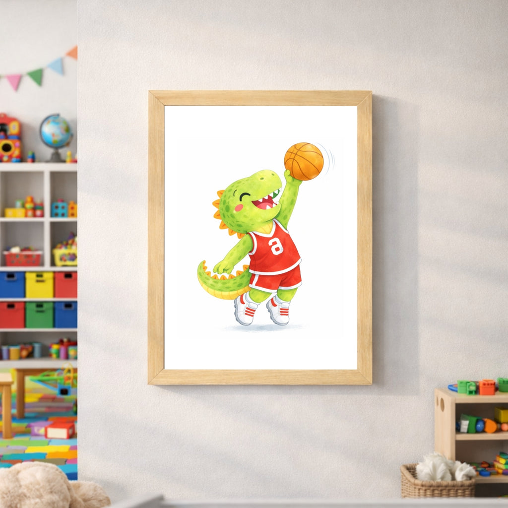 Dinosaur Nursery Wall Art Printable Set of 6, Sports Dino Watercolor Art, Baby Boy Room Decor, Kids Dinosaur Wall Decor, Playroom Printable