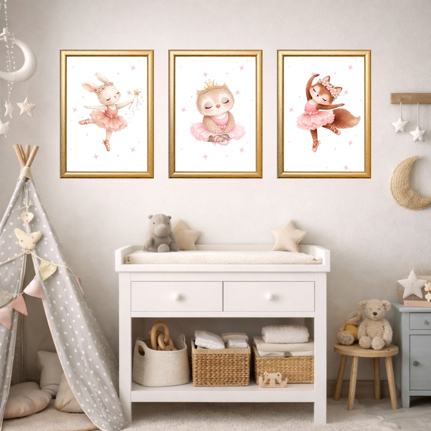 Ballerina Animals Nursery Wall Art Set of 6, Printable Watercolor Prints, Girls Room Decor, Baby Shower Gift, Instant Download