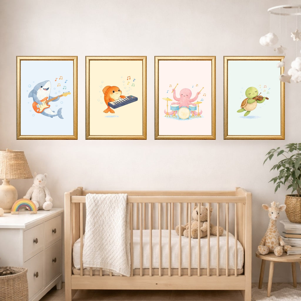 Ocean Animals Nursery Wall Art Set of 6, Printable Music Watercolor Prints, Baby Boy Girl Room Decor, Sea Animals Poster Instant Download