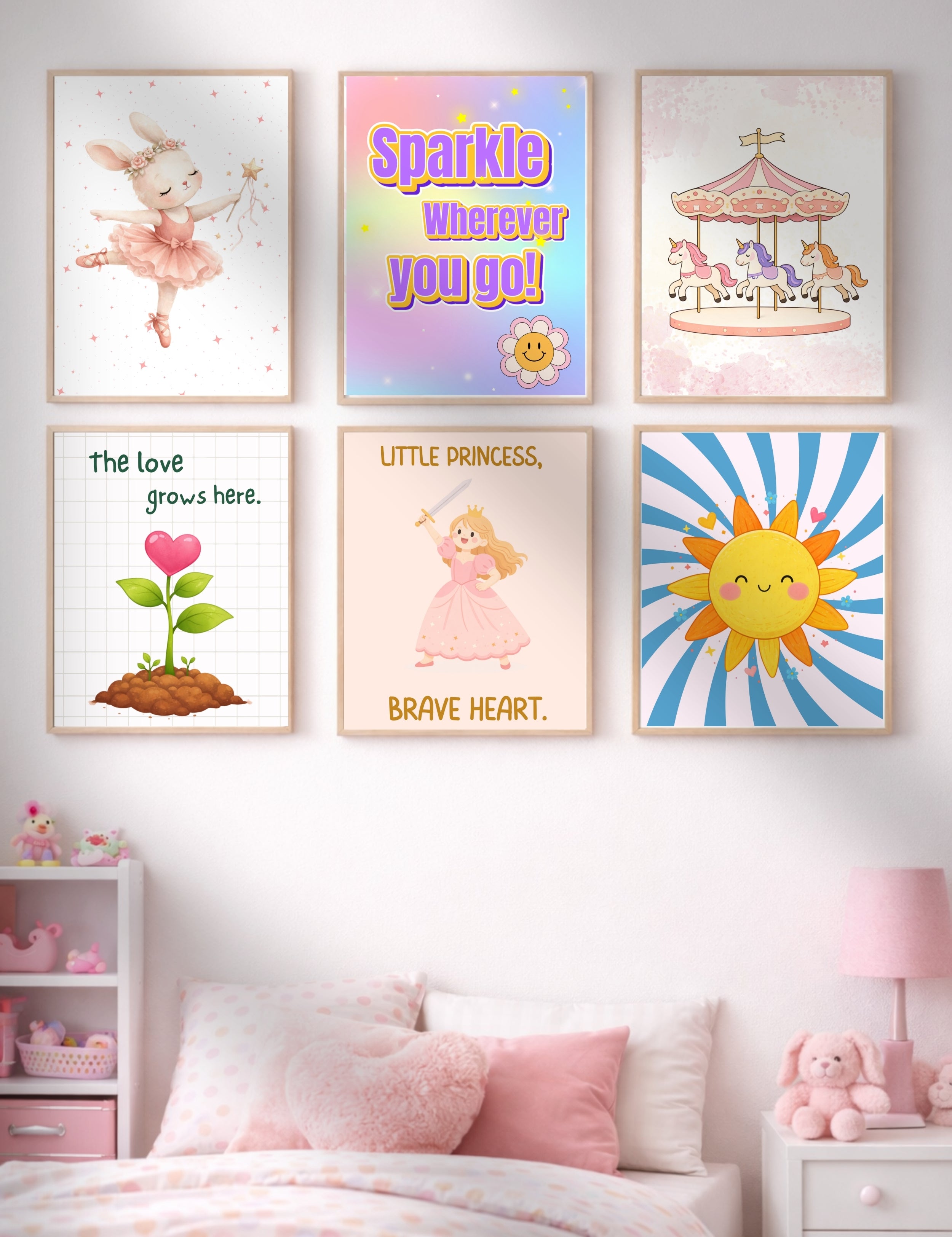 Girls Wall Art Bundle, 20 Prints for Kids Room Decor, Cute Animals Nursery Poster Set, Colorful Bedroom Printable, Digital Download