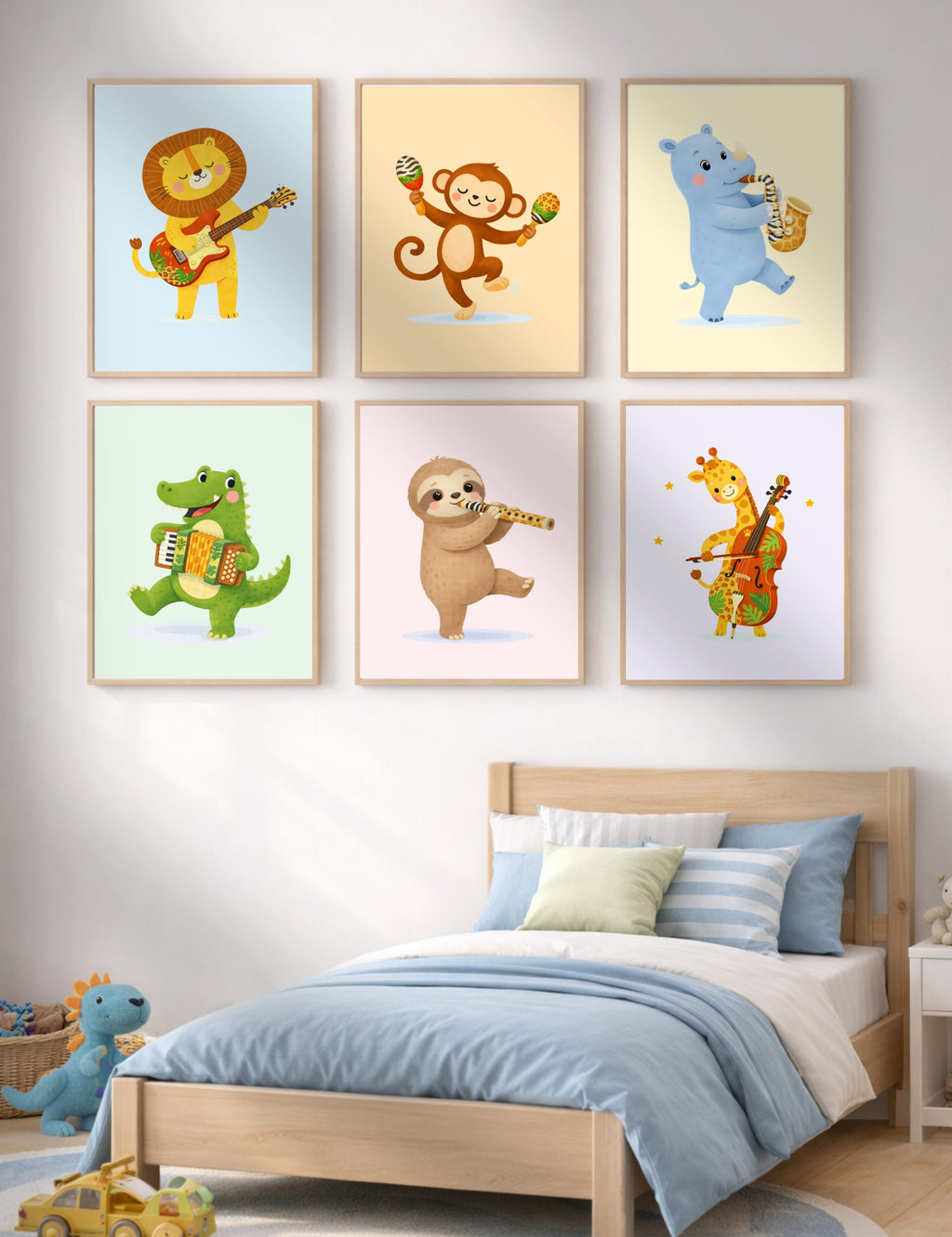 Safari Musical Nursery Wall Art Set of 6 | Baby Animals Music Prints | Jungle Nursery Decor | Kids Room Printable | Toddler Wall Art | Digital Download