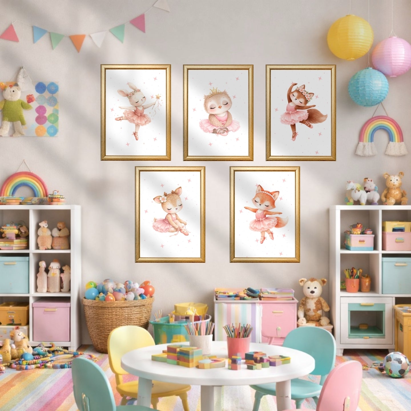 Ballerina Animals Nursery Wall Art Set of 6, Printable Watercolor Prints, Girls Room Decor, Baby Shower Gift, Instant Download