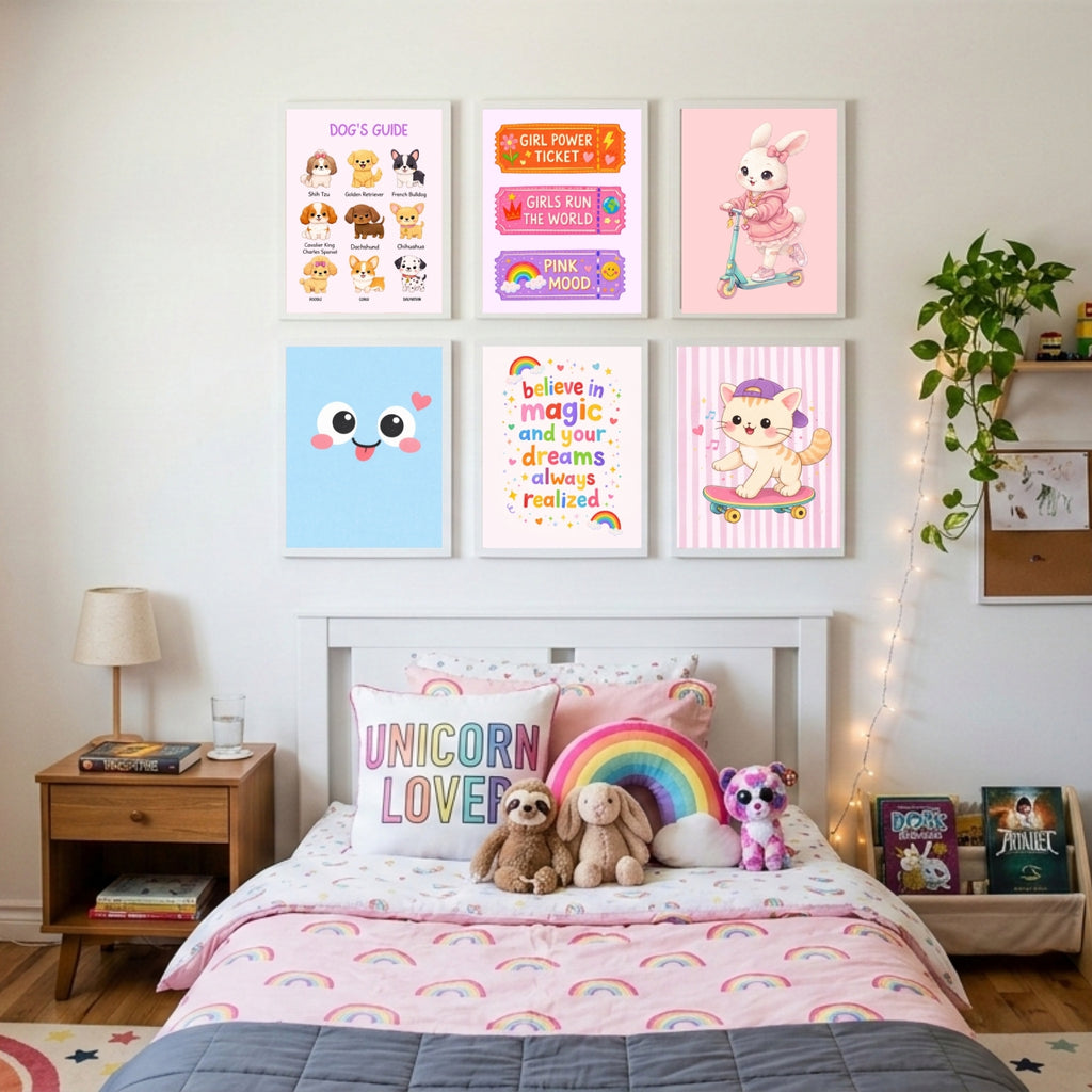 Girls Wall Art Bundle, 20 Prints for Kids Room Decor, Cute Animals Nursery Poster Set, Colorful Bedroom Printable, Digital Download