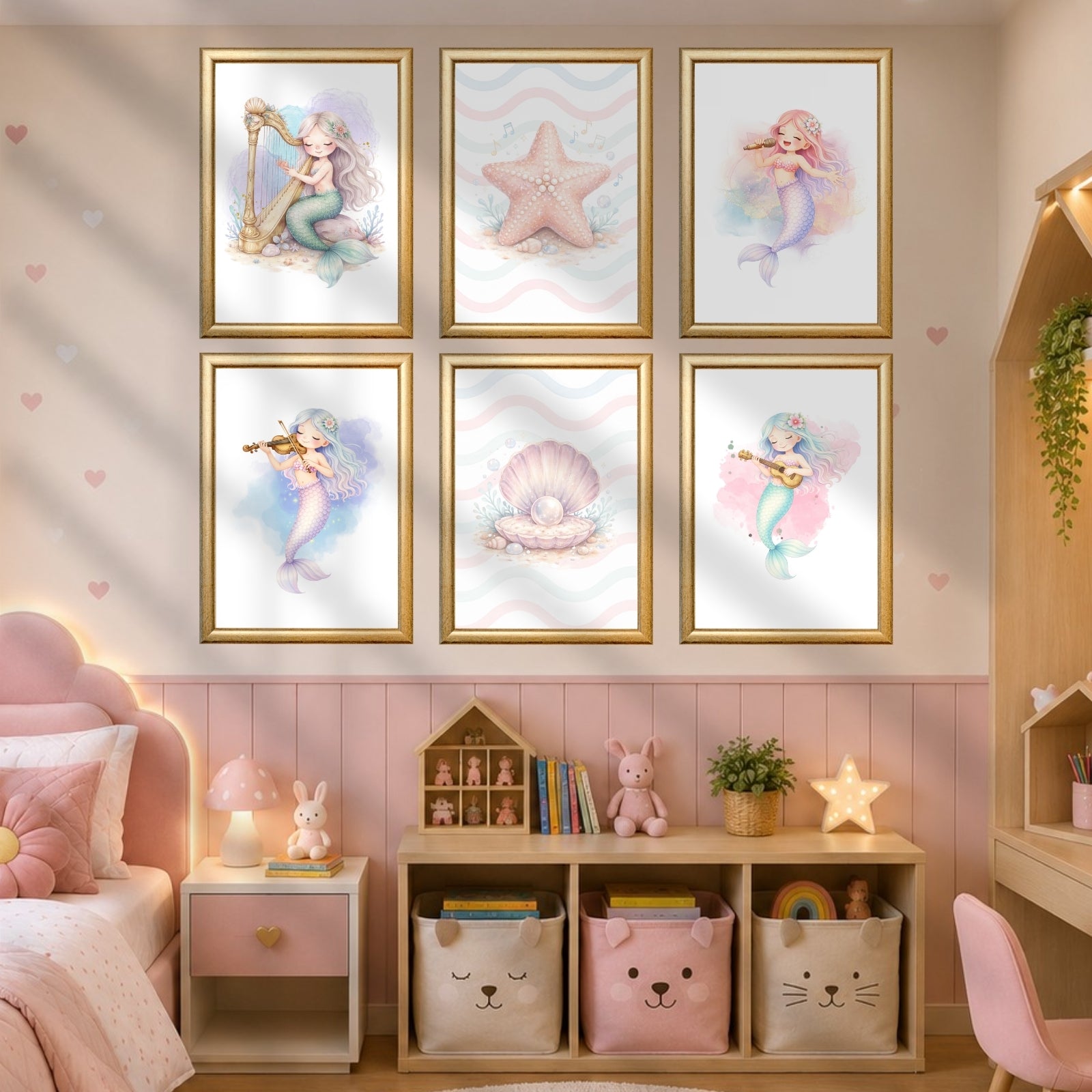 Mermaid Nursery Wall Art Set of 6, Mermaid Printable Wall Art,Girls Room Decor, Ocean Nursery Decor, Digital Download