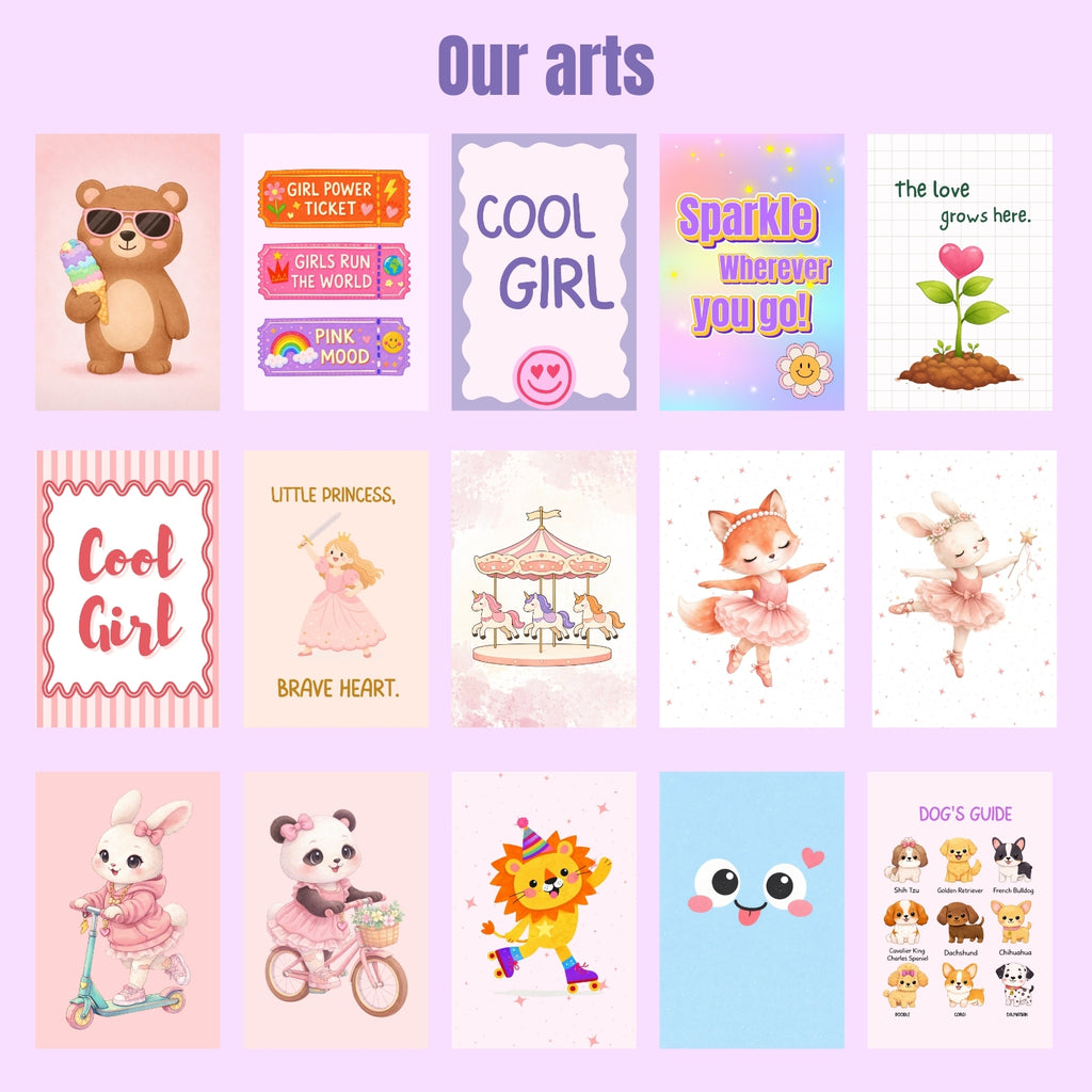 Girls Wall Art Bundle, 20 Prints for Kids Room Decor, Cute Animals Nursery Poster Set, Colorful Bedroom Printable, Digital Download