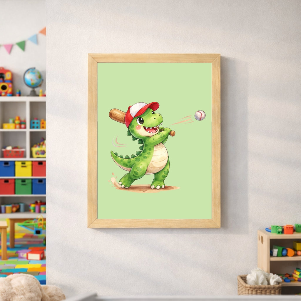 Dinosaur Baseball Wall Art Set of 6 Printable, Cool Boys Sports Room Decor, Big Kid Bedroom Digital Print, Dino Born to Play