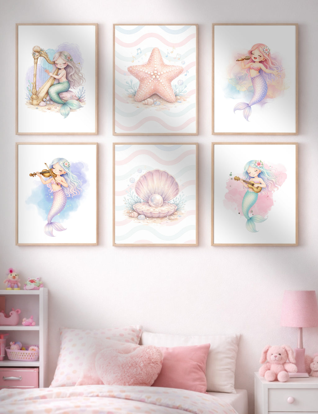 Mermaid Nursery Wall Art Set of 6, Mermaid Printable Wall Art,Girls Room Decor, Ocean Nursery Decor, Digital Download