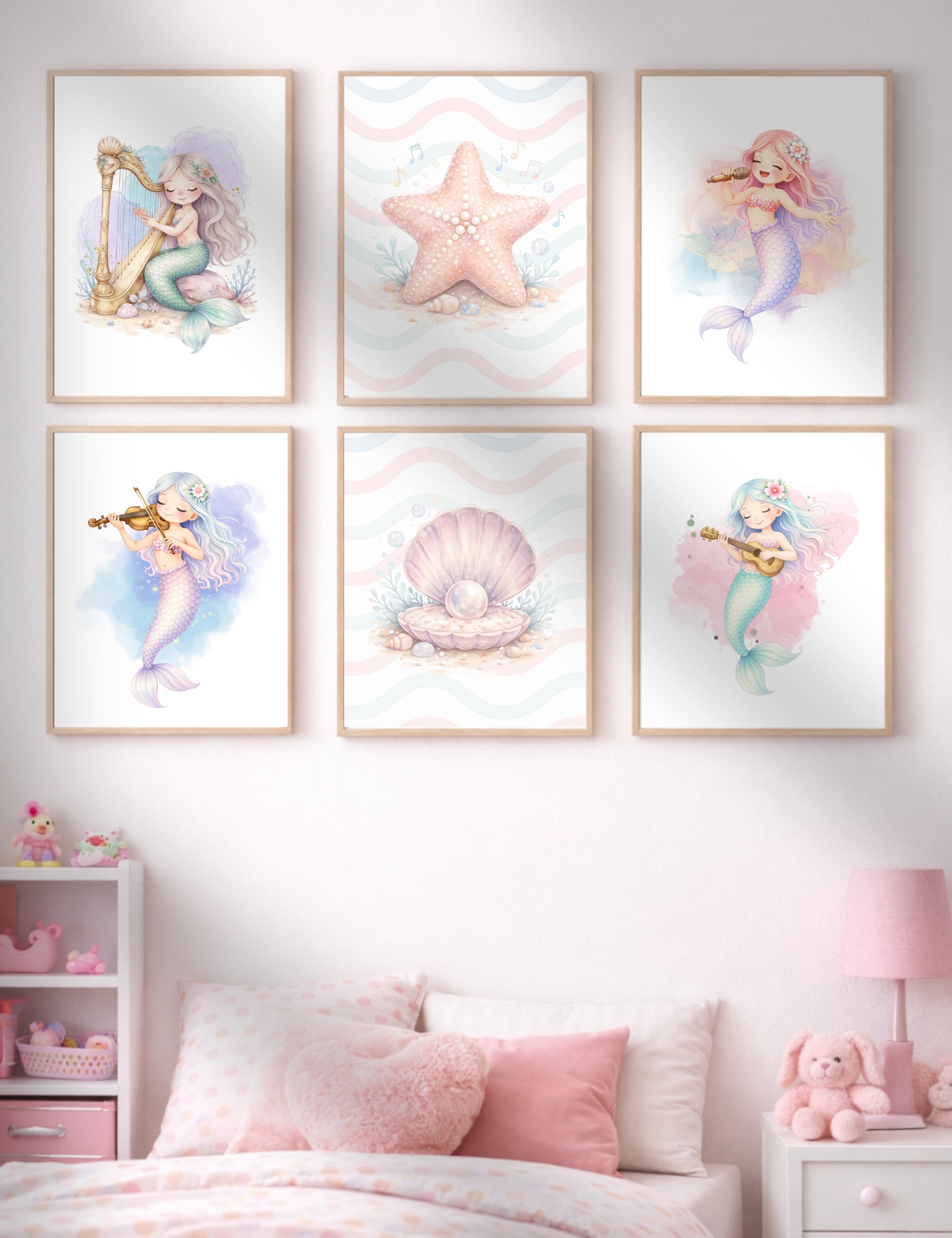 Mermaid Nursery Wall Art Set of 6, Mermaid Printable Wall Art,Girls Room Decor, Ocean Nursery Decor, Digital Download