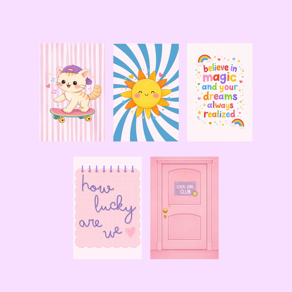 Girls Wall Art Bundle, 20 Prints for Kids Room Decor, Cute Animals Nursery Poster Set, Colorful Bedroom Printable, Digital Download