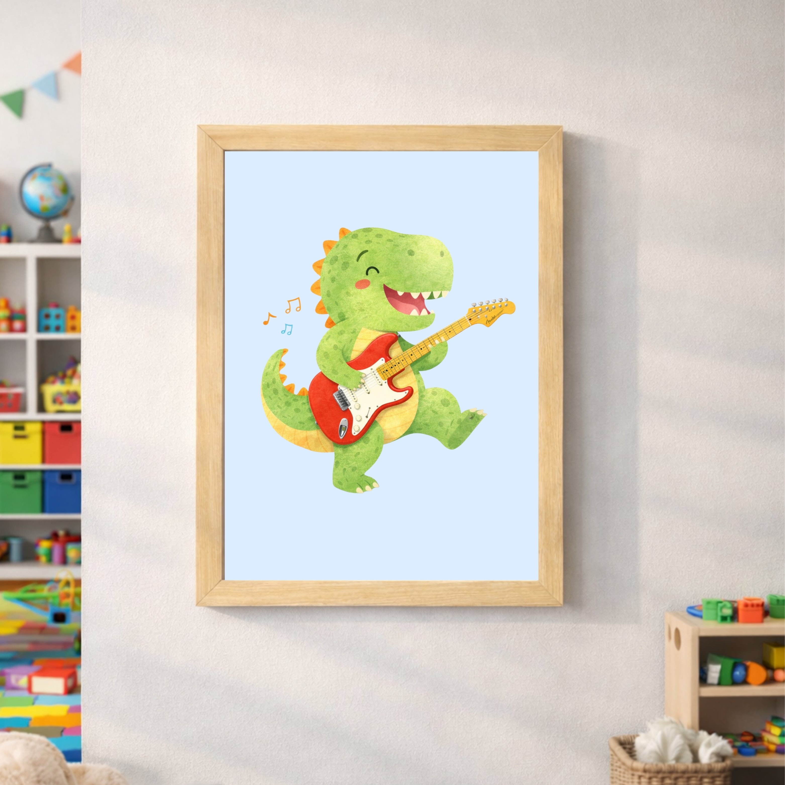 Musical Dinosaur Nursery Wall Art Set of 6 Printable, Dino Boys Room Decor, Baby Dinosaur Digital Print, Rock Star Kids Gift
