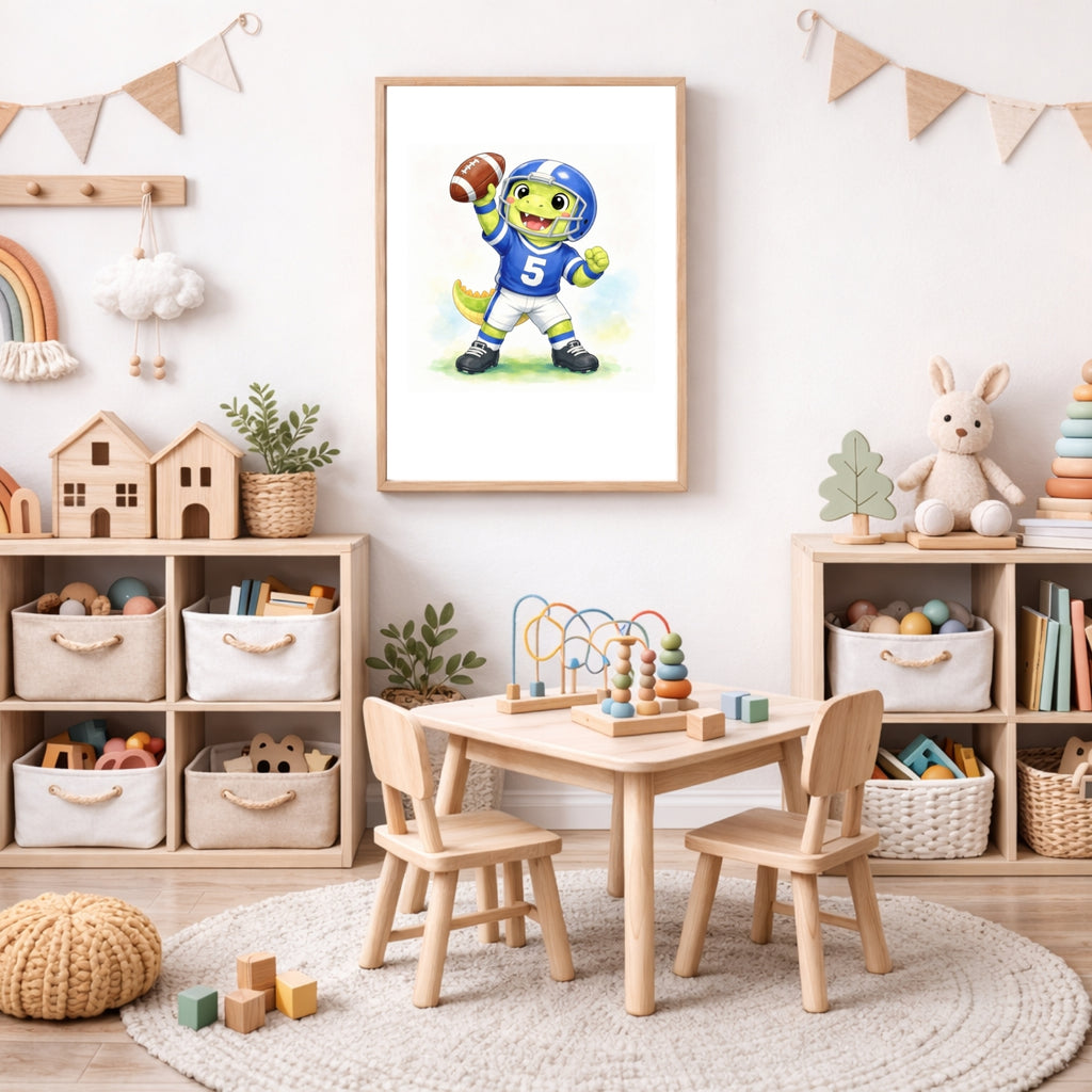 Dinosaur Nursery Wall Art Printable Set of 6, Sports Dino Watercolor Art, Baby Boy Room Decor, Kids Dinosaur Wall Decor, Playroom Printable