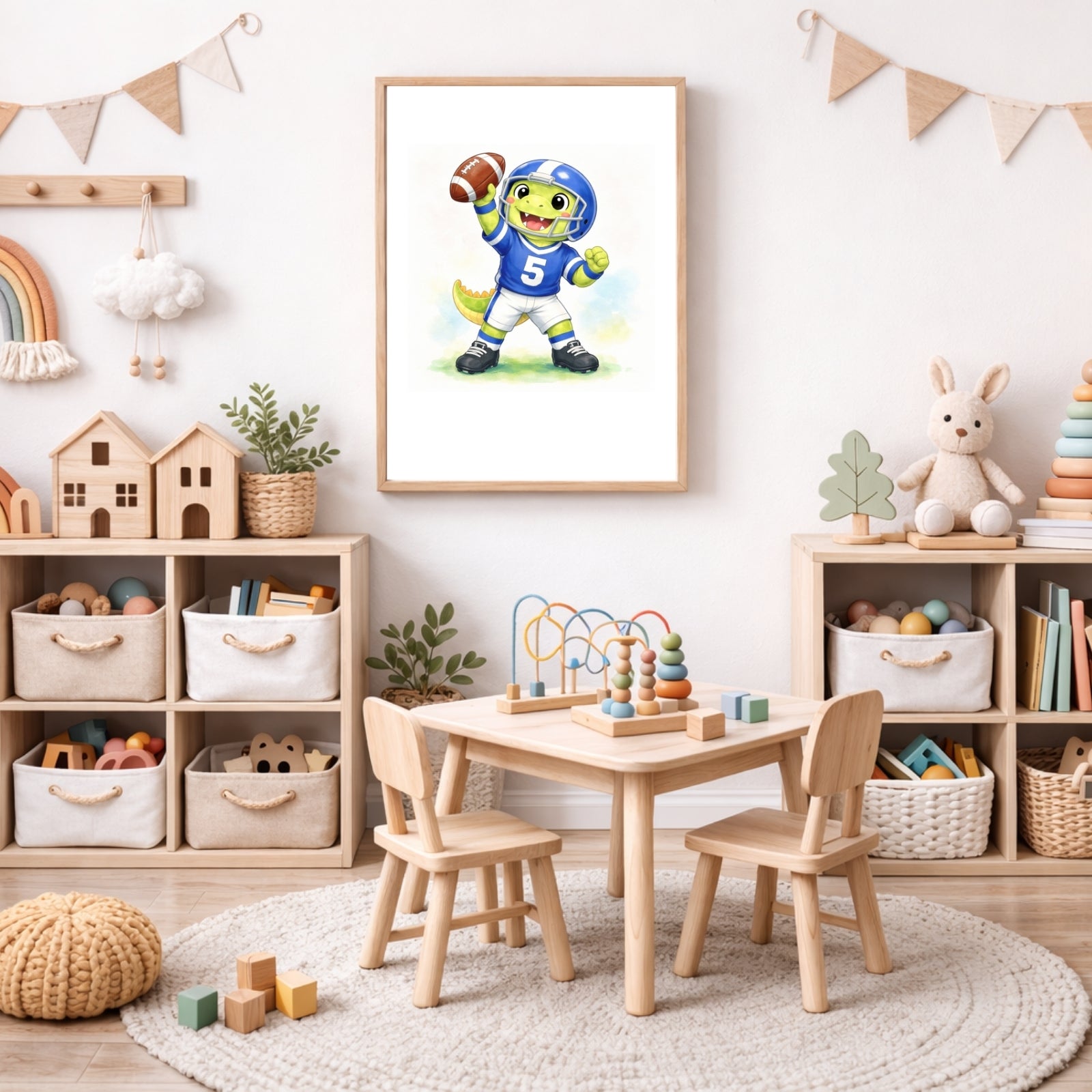 Dinosaur Nursery Wall Art Printable Set of 6, Sports Dino Watercolor Art, Baby Boy Room Decor, Kids Dinosaur Wall Decor, Playroom Printable