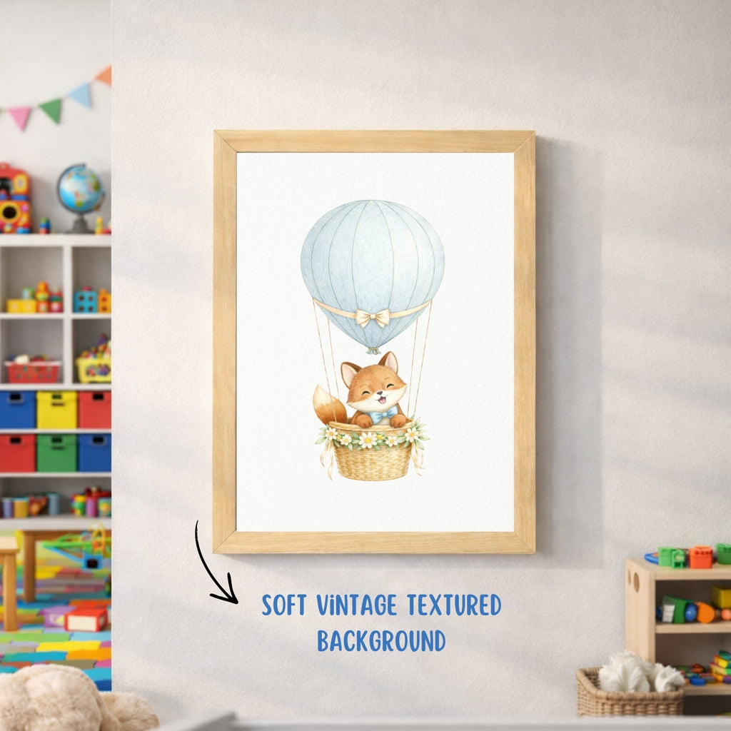 Hot Air Balloon Nursery Prints Set of 6 | Baby Animals Watercolor Wall Art | Rainbow Moon Nursery Decor | Gender Neutral | Kids Room Printable | Digital Download