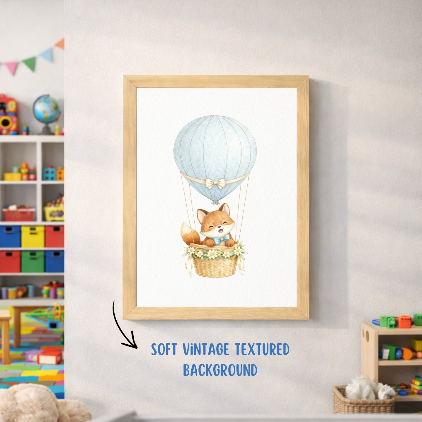 Hot Air Balloon Nursery Prints Set of 6 | Baby Animals Watercolor Wall Art | Rainbow Moon Nursery Decor | Gender Neutral | Kids Room Printable | Digital Download