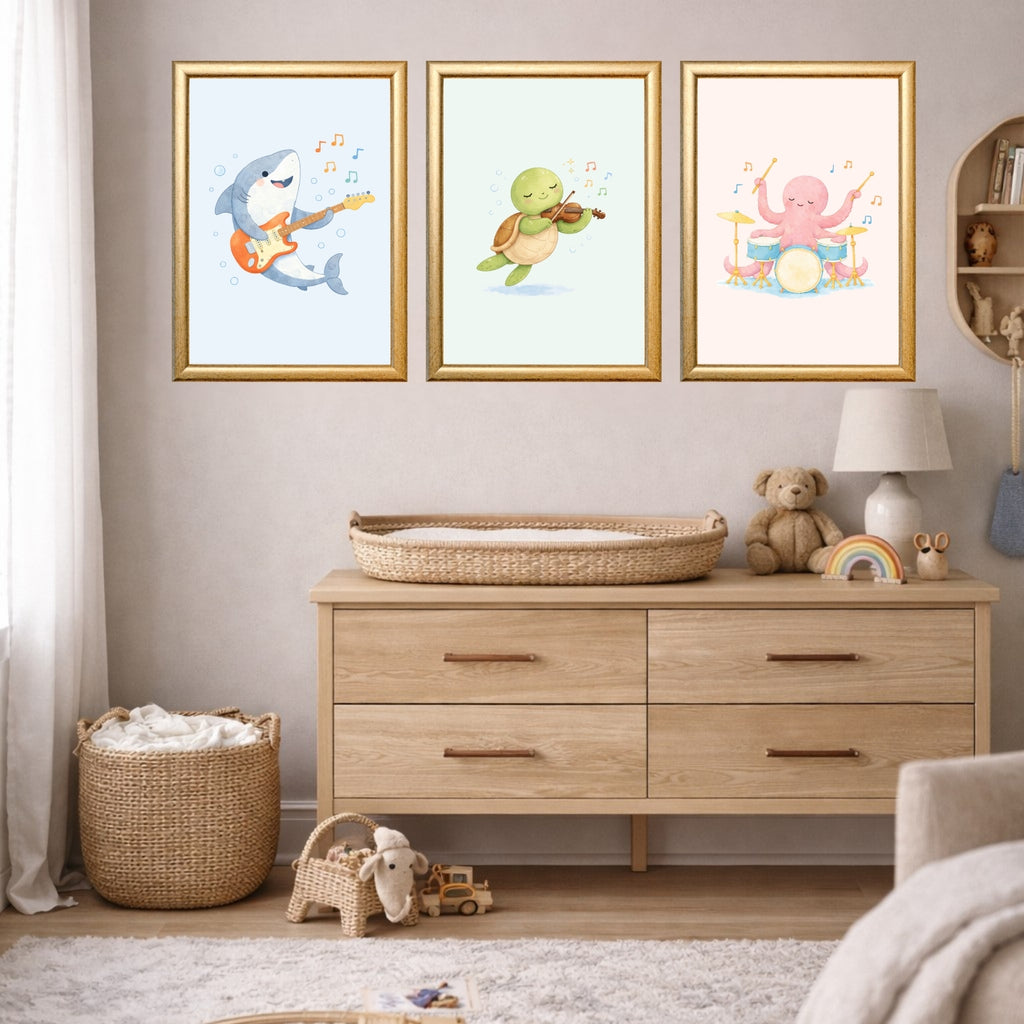 Ocean Animals Nursery Wall Art Set of 6, Printable Music Watercolor Prints, Baby Boy Girl Room Decor, Sea Animals Poster Instant Download
