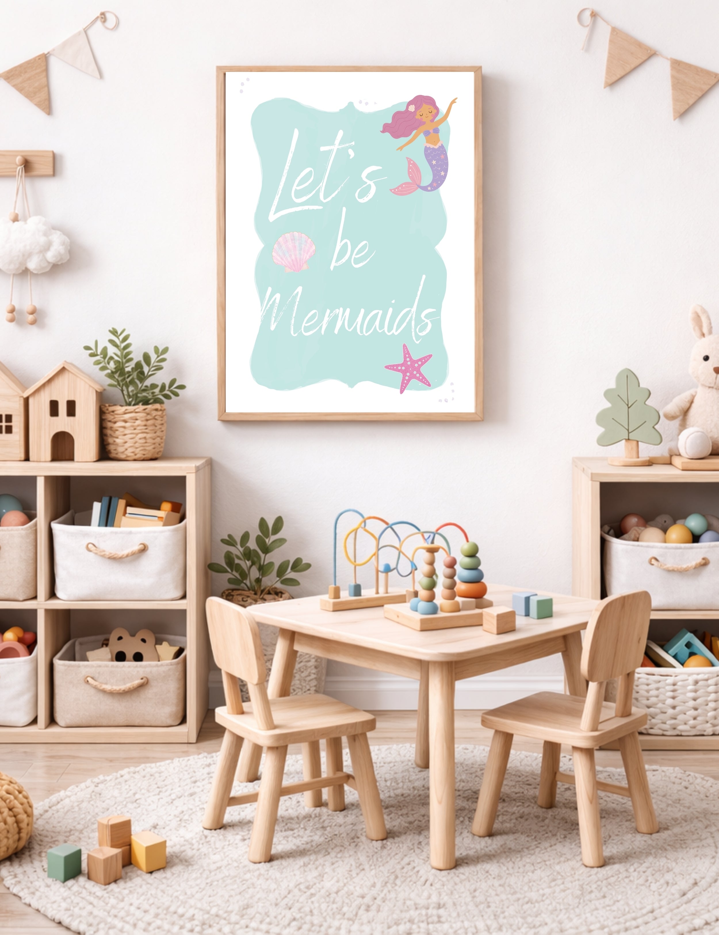 Under the Sea Printable Wall Art Set of 6, Mermaid Alphabet Poster Girls Room, Ocean Nursery Decor Digital Download, Pastel Kids Wall Art