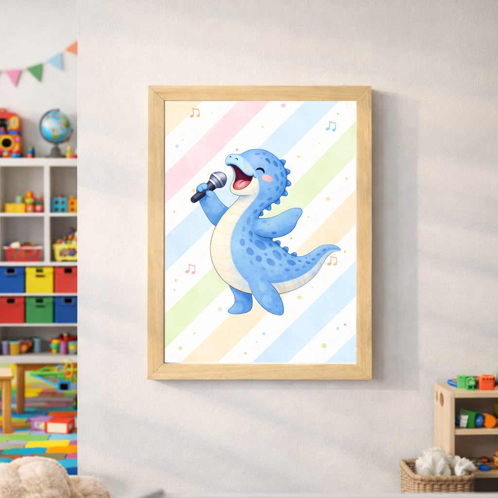 Musical Dinosaur Nursery Wall Art Set of 6 Printable, Dino Boys Room Decor, Baby Dinosaur Digital Print, Rock Star Kids Gift