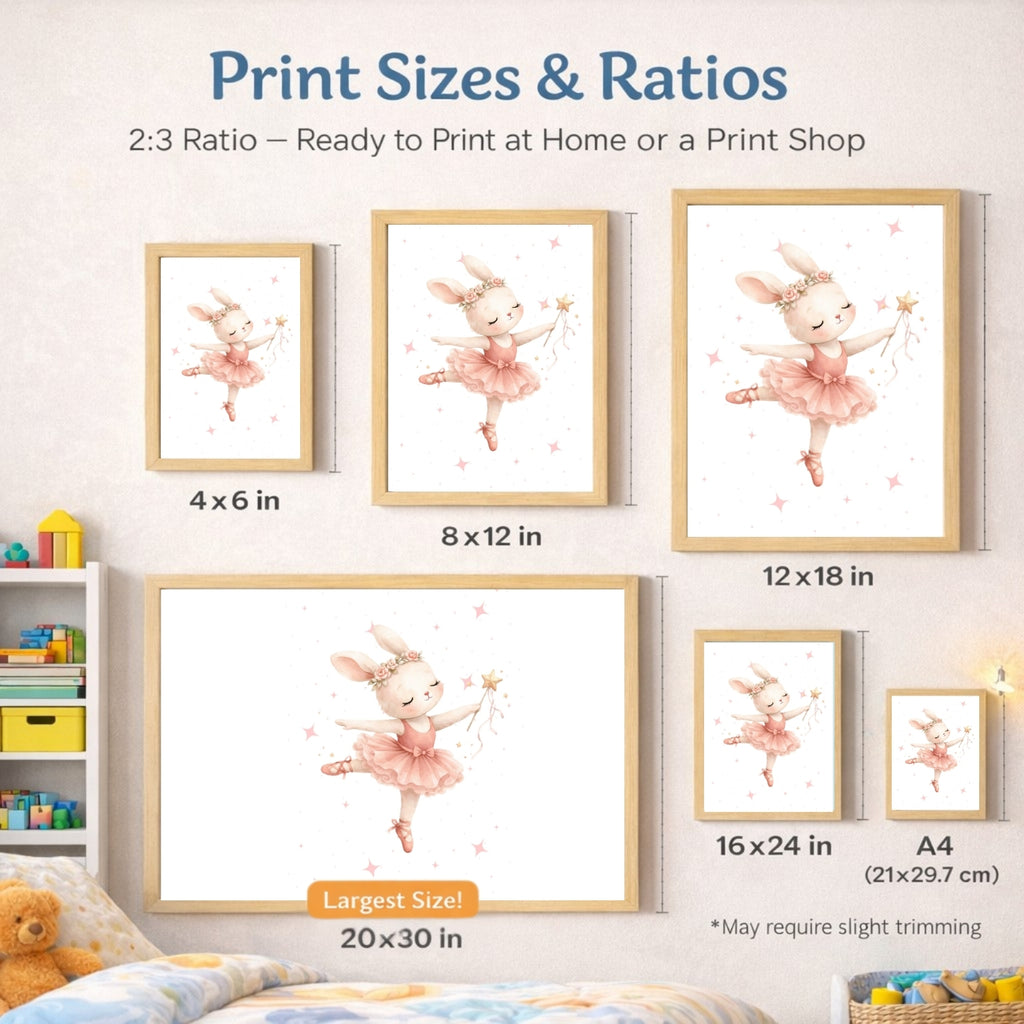 Ballerina Animals Nursery Wall Art Set of 6, Printable Watercolor Prints, Girls Room Decor, Baby Shower Gift, Instant Download