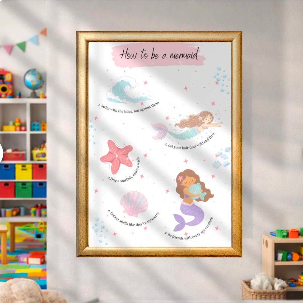 Mermaid Wall Art Printable Set of 6, Girls Room Decor, Mermaid Nursery Print, Kids Bedroom Art, Under the Sea Poster, Instant Download